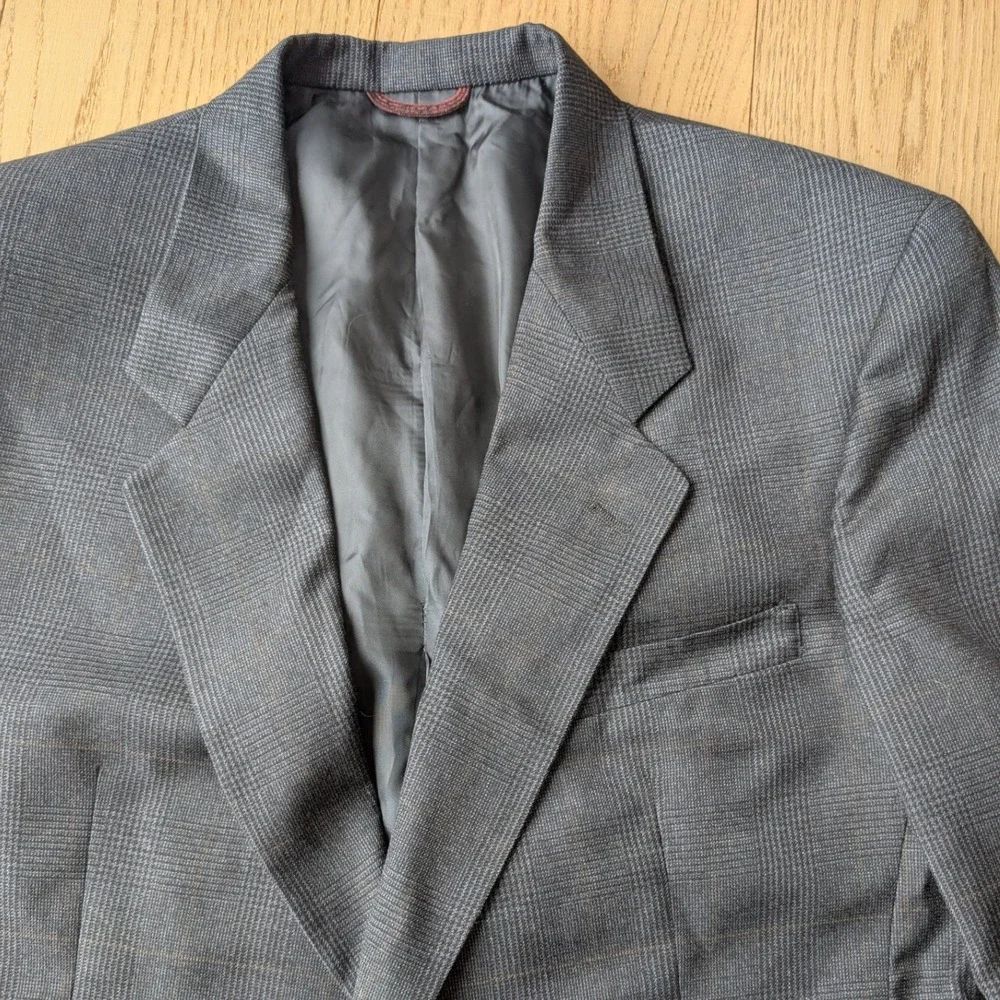 Hart Schaffner Marx Blazer Wool‎ Blend Men's Charcoal Glen Plaid Sport Coat 43R